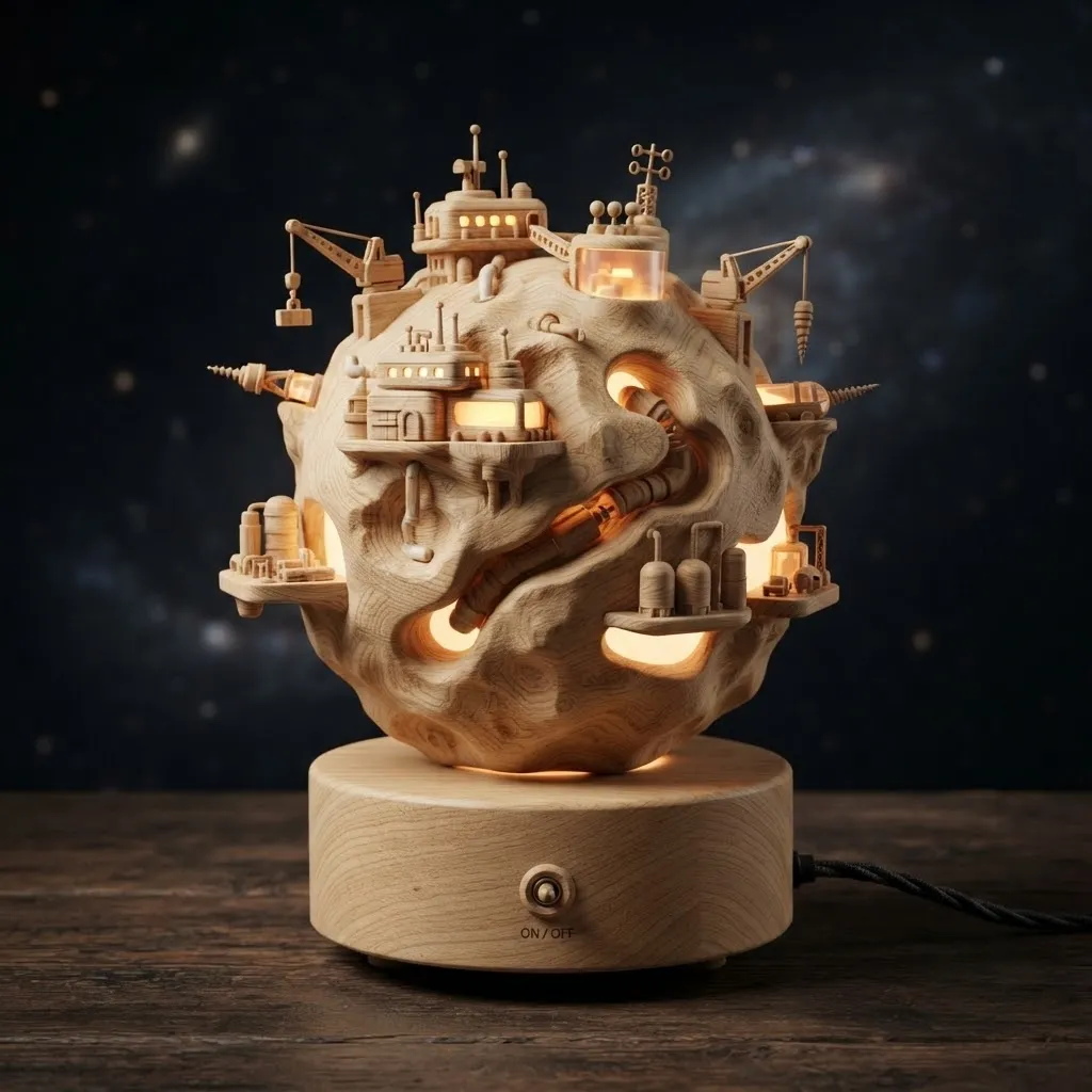 Wooden Asteroid Mining Station Night Light